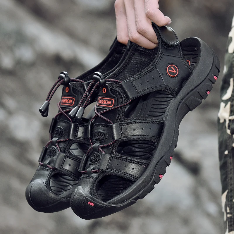 

Summer Men Sandals Genuine Leather Men Casual Shoes Outdoor Men Leather Sandals for Men Beach Shoes Roman Shoes Plus Size 38-48