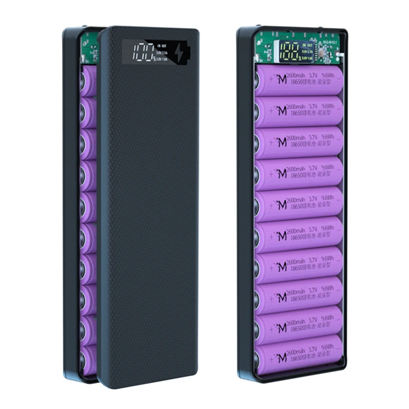 Съемный чехол для аккумулятора 10*18650 Корпус внешнего с двумя USB ЖК дисплей