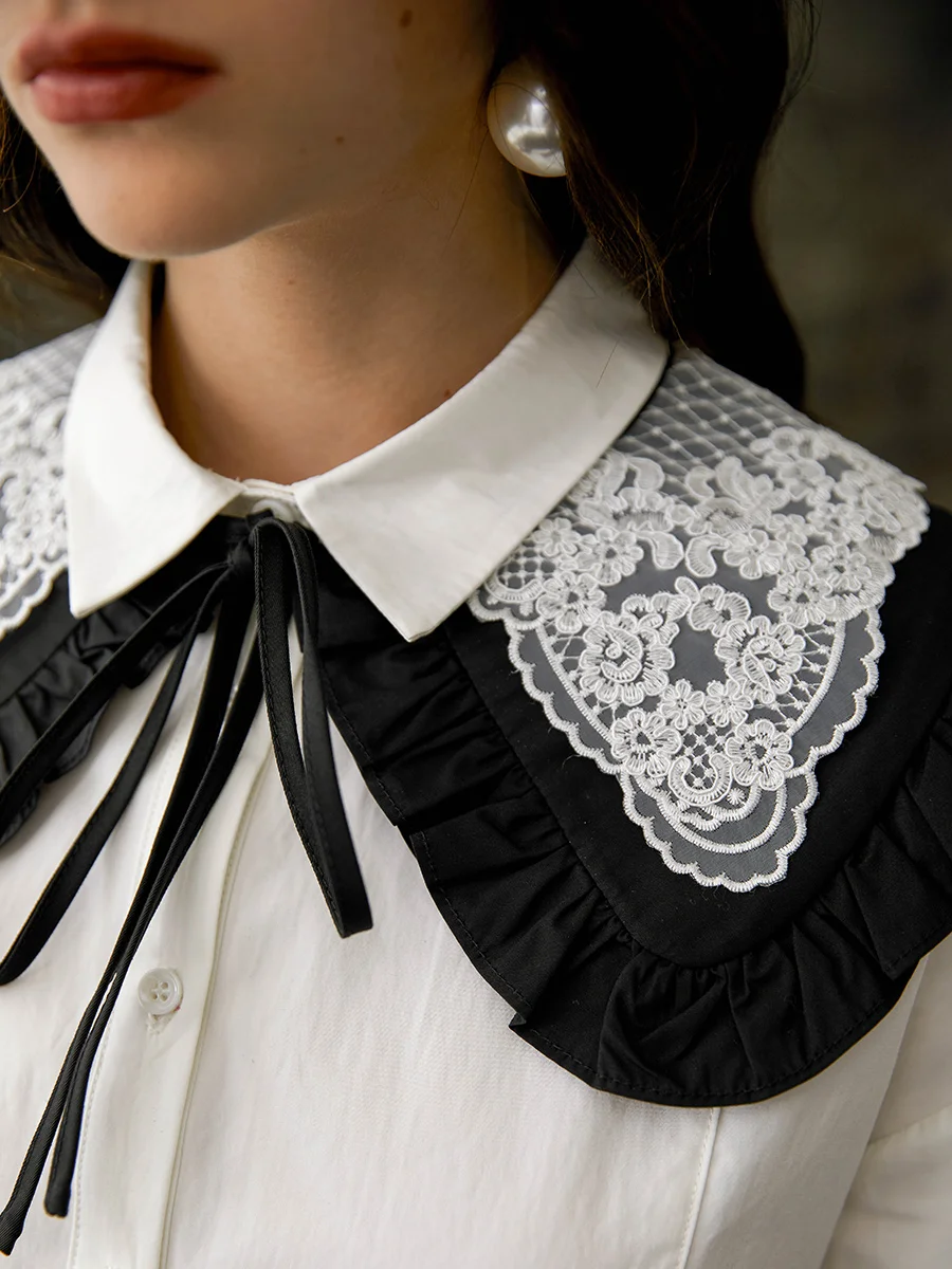 

LYNETTE'S CHINOISERIE Spring Autumn Original Design Women Vintage All-match Embroidery Lolita White Detachable Collar