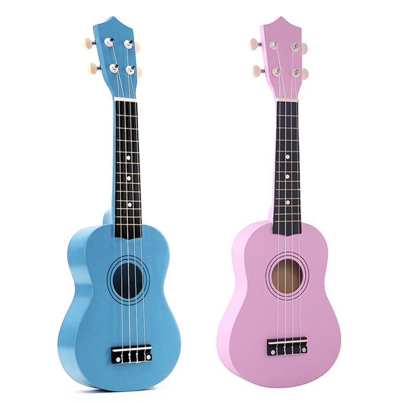 

Hot AD-2Pcs 21 Inch Soprano Ukulele 4 Strings Hawaiian Guitar Uke + String + Pick for Beginners Kid Gift(Light Blue&Pink)