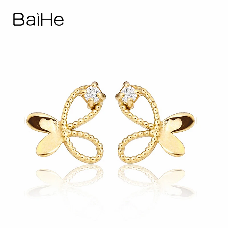 Yellow Gold BAIHE, 18 K, розовое золото, 0,01 карат, H/SI, круглая огранка, настоящие натуральные бриллианты, помолвка, модные ювелирные изделия, элегантные уникальные серьги-гвоздики - Цвет камня: Yellow Gold