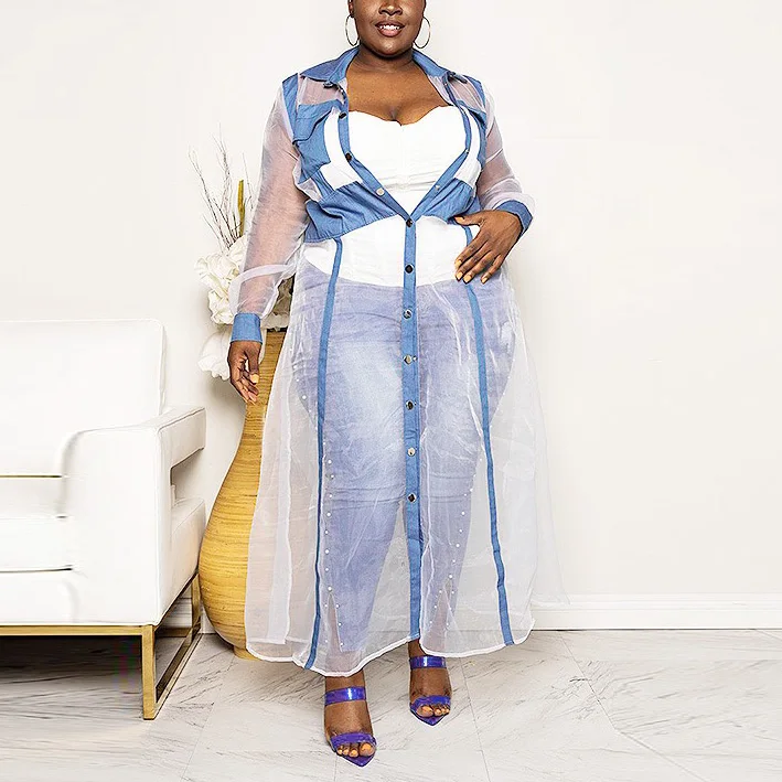 

Африканские куртки, пальто, длинные однобортные длинные пальто с длинным рукавом и отложным воротником, прозрачные сетчатые Лоскутные Длин...