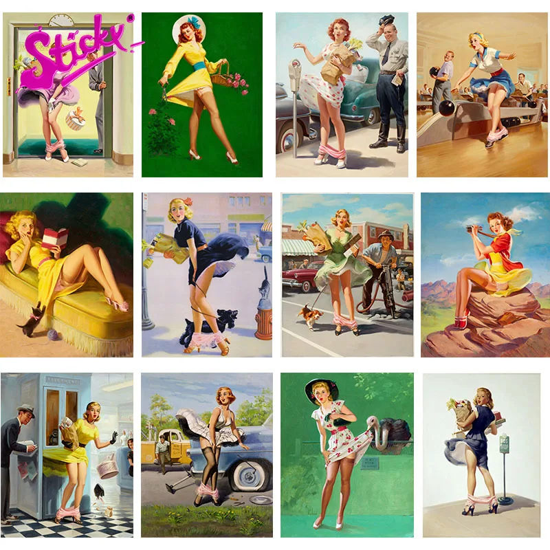 

STICKY Retro Style Beauty Sexy Girls Wall Paper Painting Poster DIY Wall Decor Car Stickers