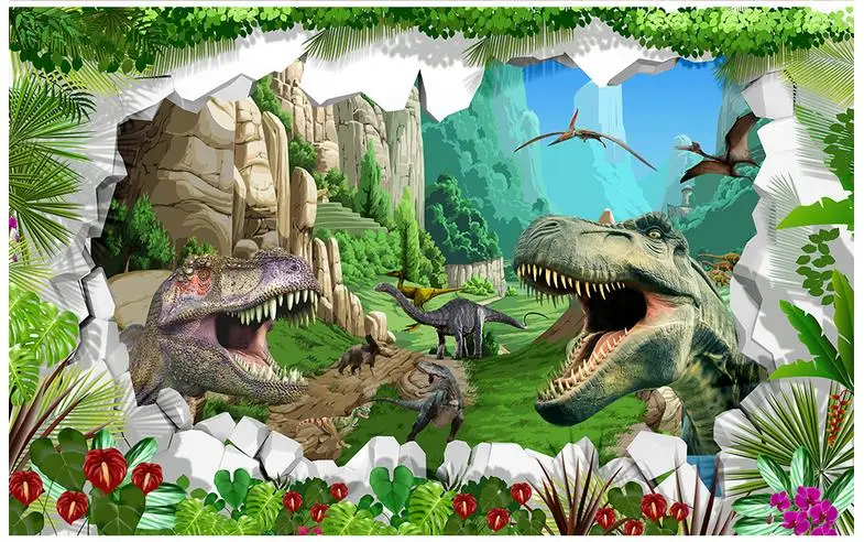 3D настенные фрески обои на заказ Картина Настенная бумага динозавр Эра стерео ТВ