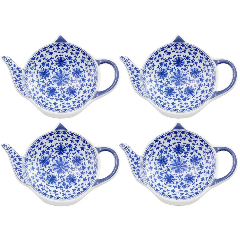 Керамическая фотография с синим рисунком и в форме чайника блюдо для чайного