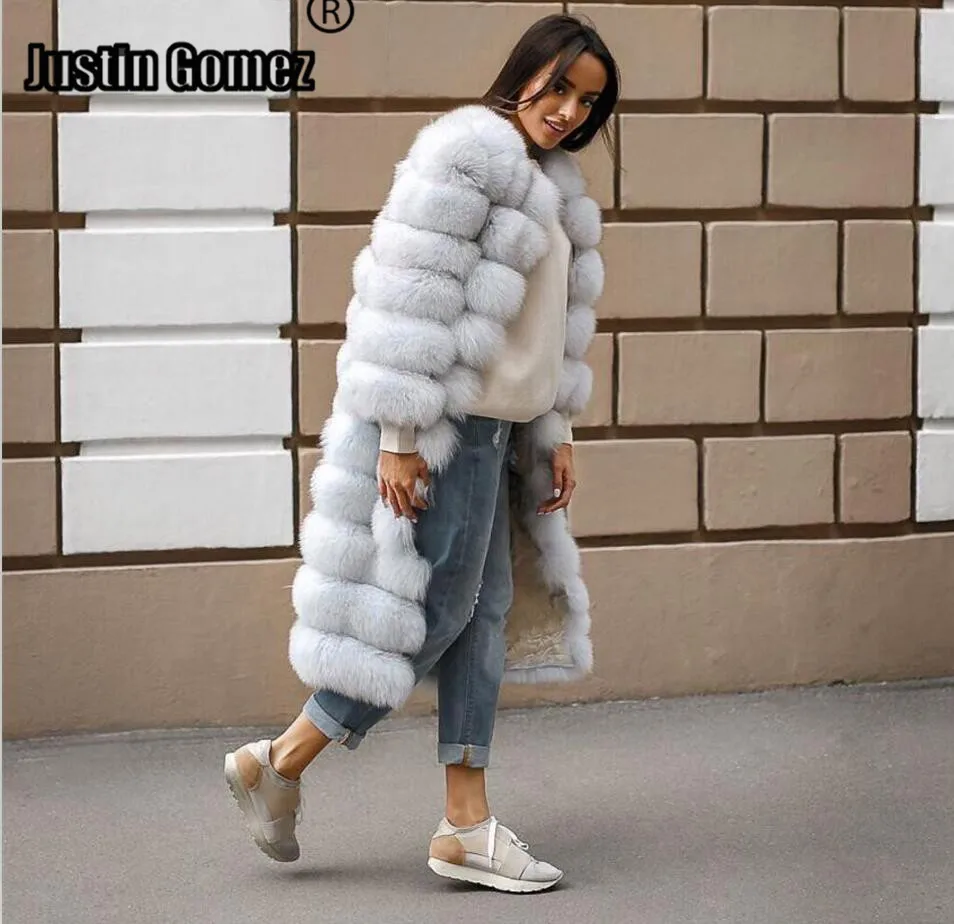 

Женское пальто из лисьего меха, дизайнерское пальто со съемным длинным рукавом 120 см в европейском стиле, верхняя одежда