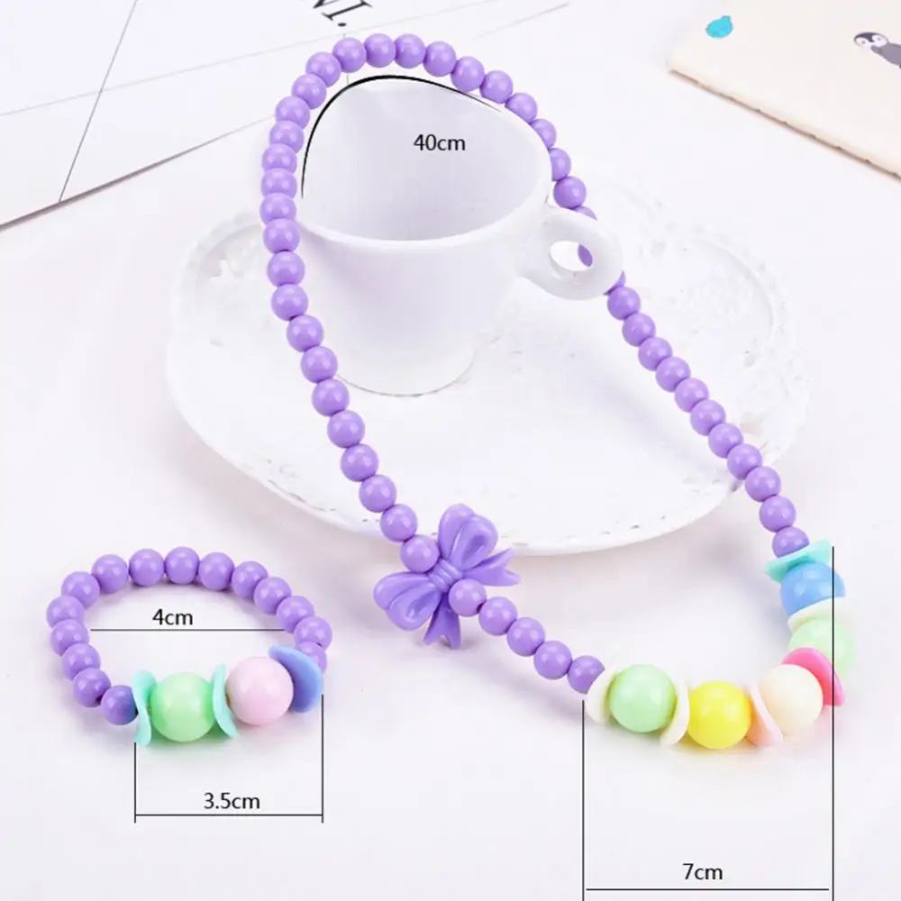 

Kids Girls Candy Color Beads Flower Pendant Necklace Bracelet Bangle Jewelry Set