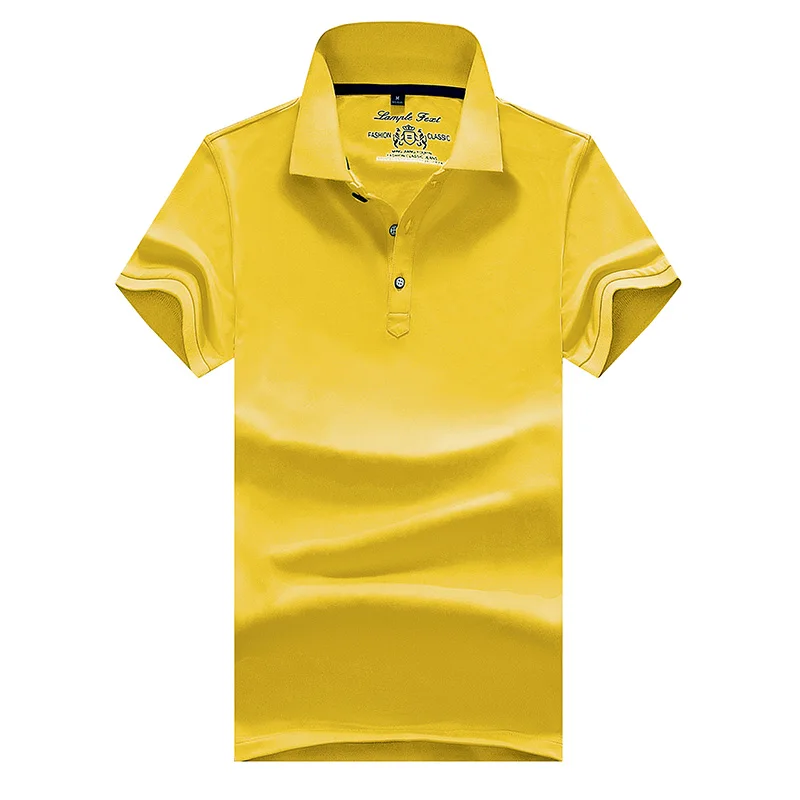 Yellow 2858 Брендовая одежда, мужская рубашка поло с коротким рукавом, мужская хлопковая однотонная Повседневная рубашка поло, Мужская брендовая Модная приталенная рубашка поло, S-3XL - Цвет: Yellow 2858