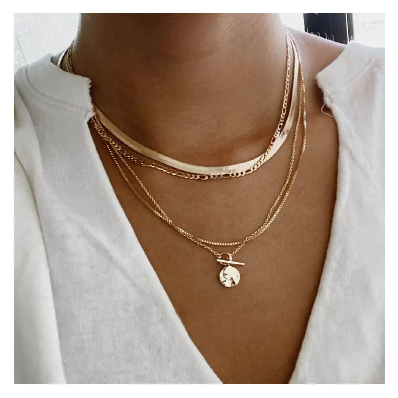 

HaHaGirl Retro Coin Pendant Big Snake Chain Necklace For Women Exaggerated Chain Choker Geometric Round Necklaces Jewelry