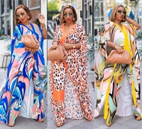new style african womens clothing dashiki abaya fashion chiffon fabrics print long dress free size trousers two piece set