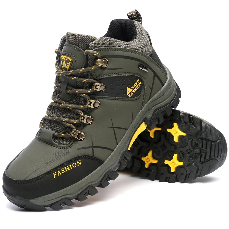 

High-top Large Size Non-slip Wear-resistant Rubber Hiking Shoes Outdoor Snow Warm Men's Sports Shoes Grass Walking Casual Shoes