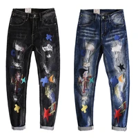 american streetwear fashion men jeans elastic destroyed ripped jeans men embroidery patchwork designer hip hop slim punk pants