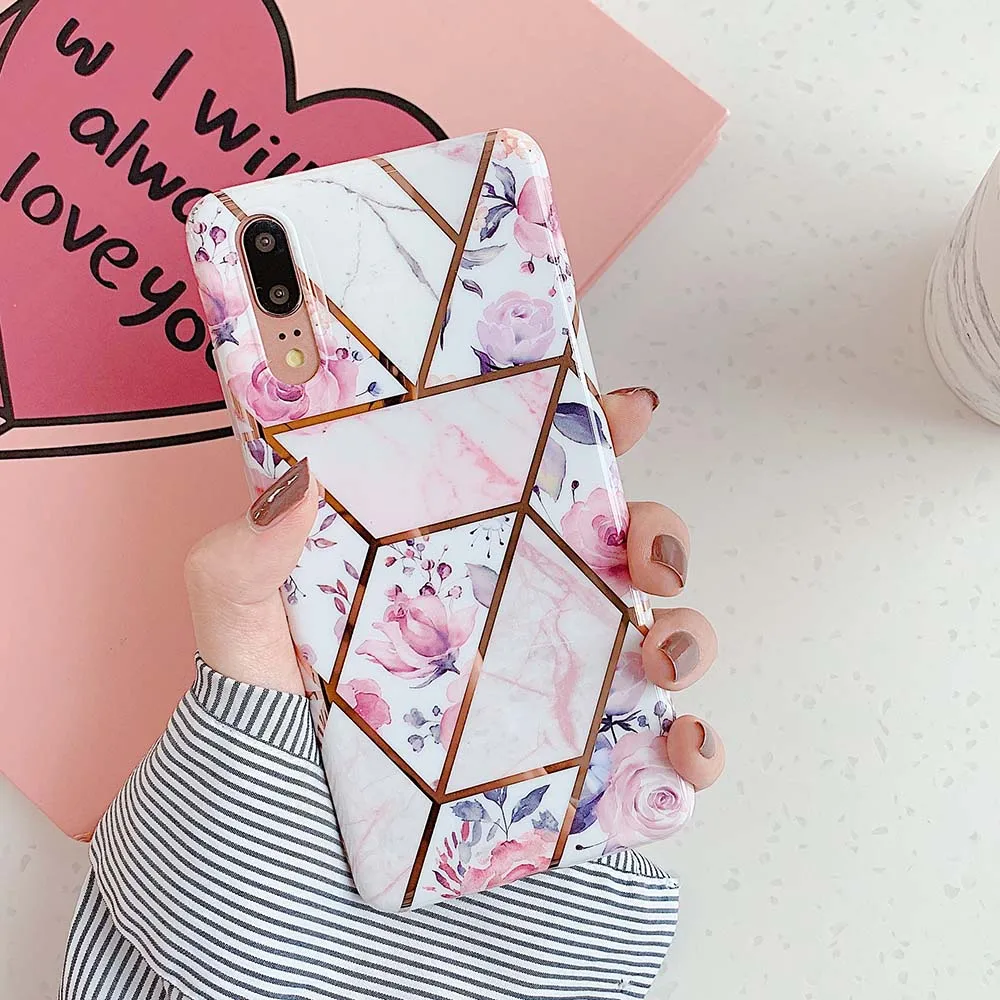 m Чехлы для телефонов LOVECOM с геометрическим мрамором и текстурой для huawei mate 30 P30 P20 Pro Lite mate 20 Lite мягкая задняя крышка с гальваническим покрытием IMD - Цвет: m
