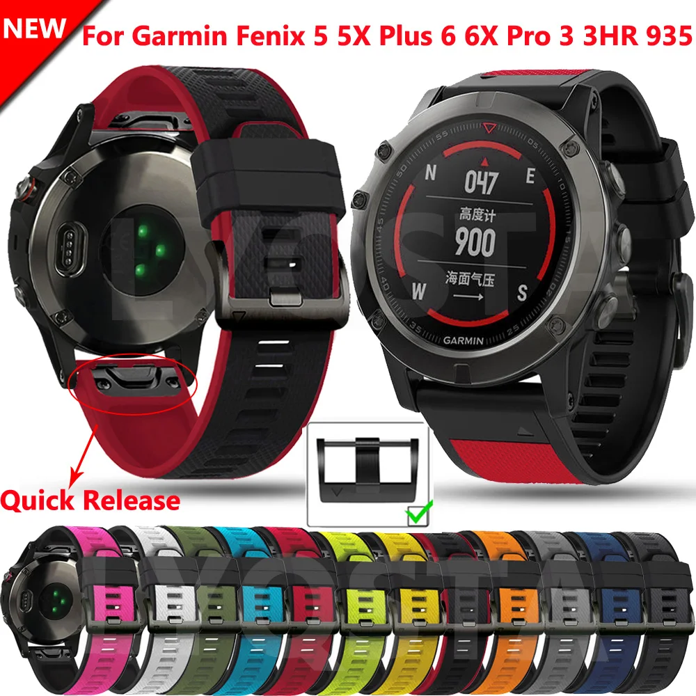 

Ремешок для наручных часов QuickFit, силиконовый браслет для Garmin Fenix 7 7X 6X 6 Pro 5X 5Plus 3HR 935, 26 22 мм