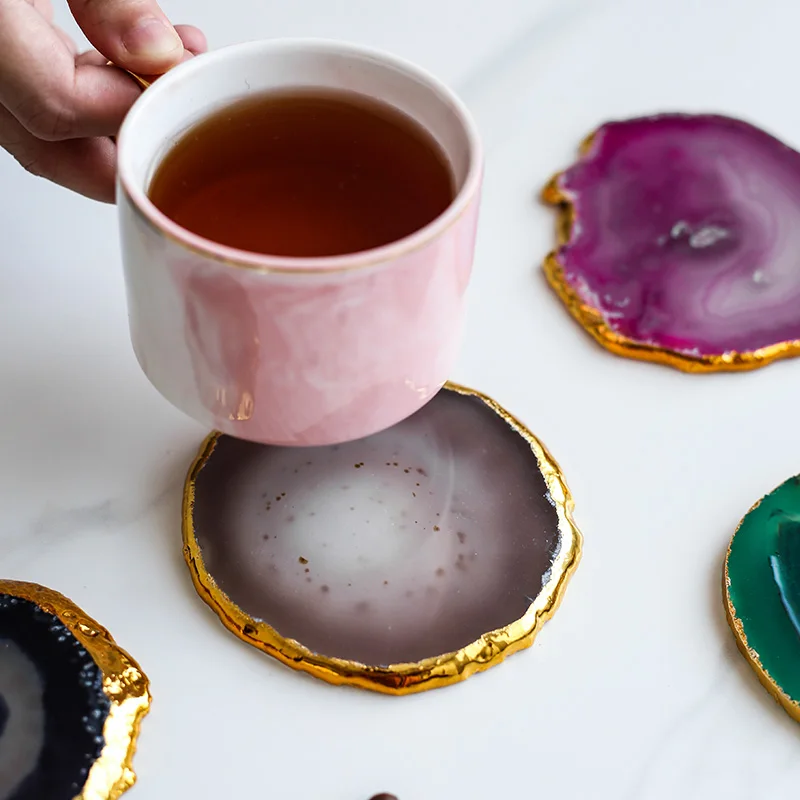 Скандинавский Инс натуральный агат хлопья Золотая Сторона черный ободок