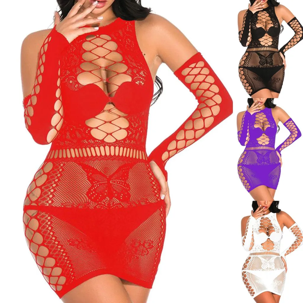 

New Sleepwear Women's Underwear Fashion Women's Nightie Fishnet Rhinestone Nightdress Sexy Lingerie Nightie Backless Nightgowns