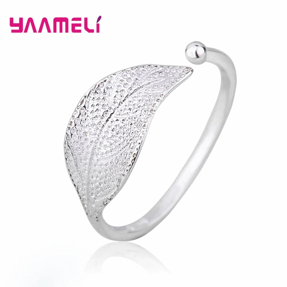 

Free Shipping Hot Sale Pure 925 Sterling Silver Foliage Cute Leaf Adjusttale Opening Ring For Women Female Fashion Jewelry Gift
