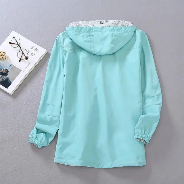 Куртка женская с капюшоном Повседневная ветровка базовая двухсторонняя на