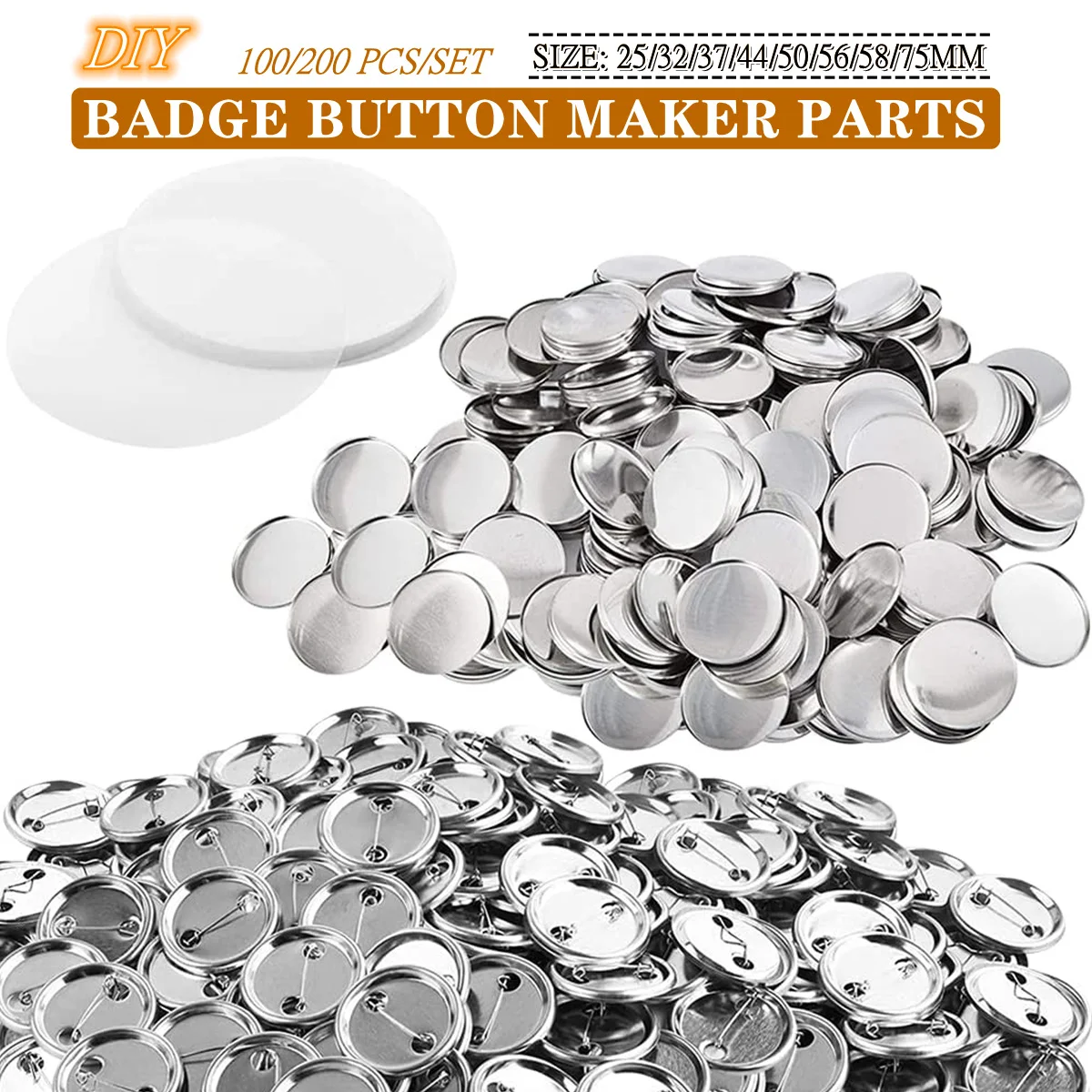100/200PCS Blank Pins Badge Button Parts Iron-Base DIY Badges Set 25/32/37/44/56/58/75MM Metal Maker Supplies | Дом и сад