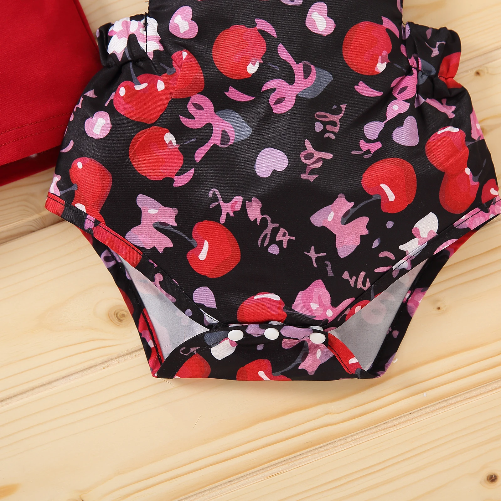 

Baby Girls Clothes Set, Solid Color Short Sleeve O-neck Tops + Leopard/Fruit Print Suspender Shorts