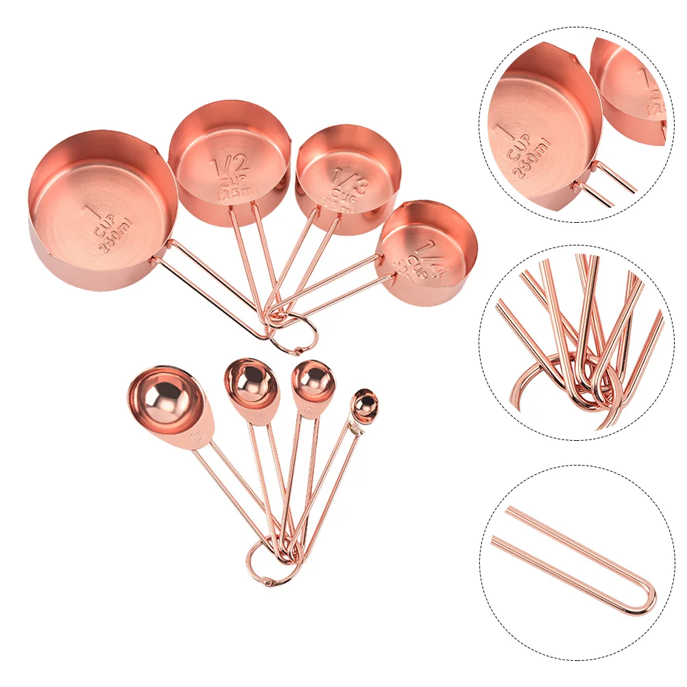 

8Pcs Practical Measuring Spoon Cup Baking Dessert Measuring Tool Rose Gold