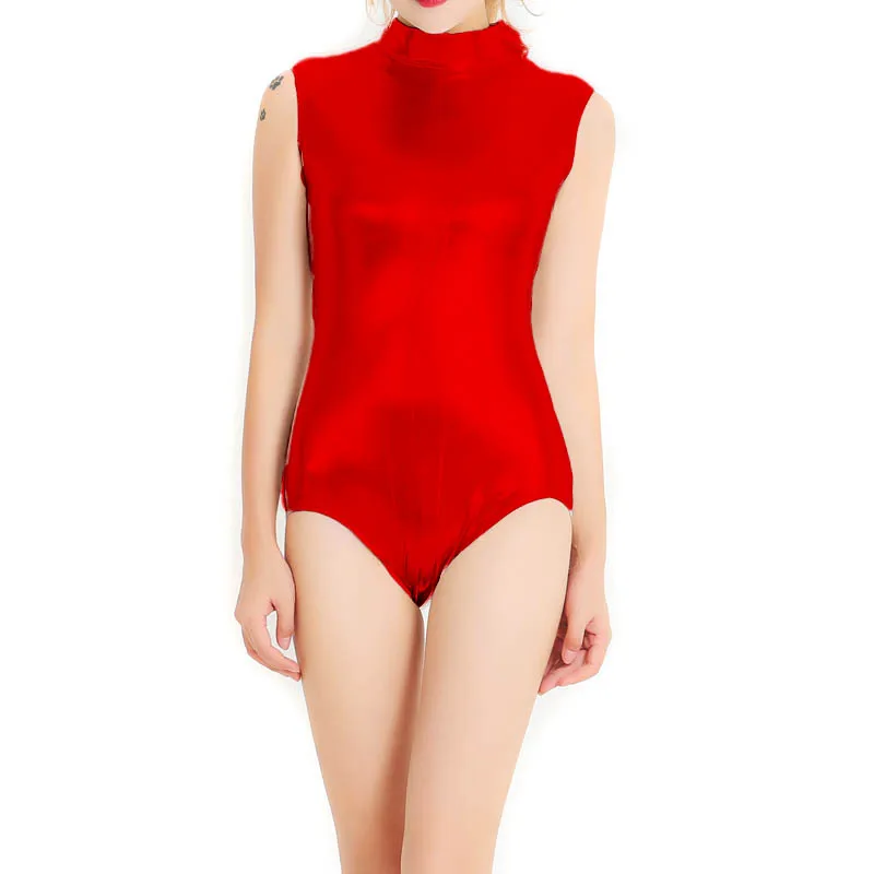 Женское блестящее цельное трико без рукавов костюмы из металлического спандекса