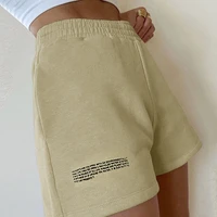 summer womens stretch high waist shorts english letter printing elastic loose solid color ladies casual street sports shorts