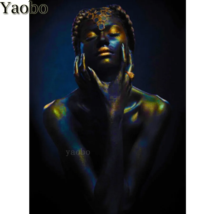 5D алмазная картина золотая черная телесная африканская художественная сделай