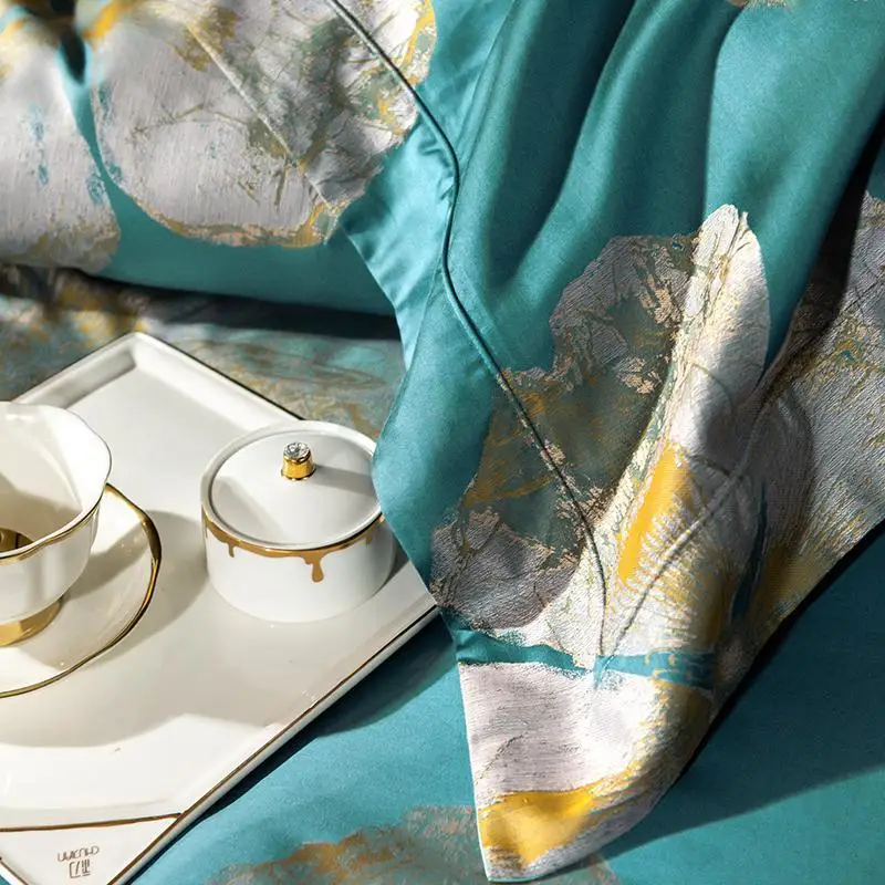 

42 Luxury grey green jacquard bed set bedding sets 4pcs queen king size bed sheet set,100S cotton bed linen pillowcases