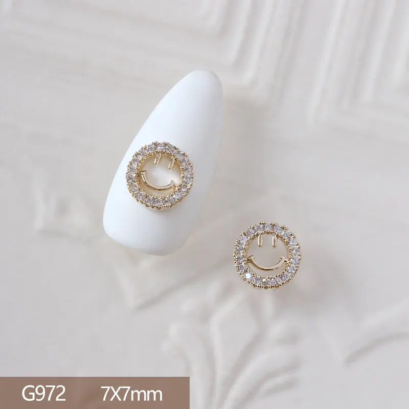 

10pcs/lot Gold Silver G972 Luxury Smiley 3D Alloy Nail Art Zircon Metal Manicure Nails Accessories DIY Nail Decorations Charms