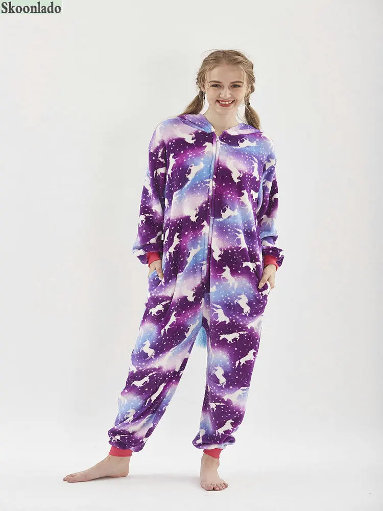 Newest Women Winter Adult Cosplay Good Quality Jumpsuit Pajamas Home Sleeping Clothes Hooded Button Conjoined All-In-One Female