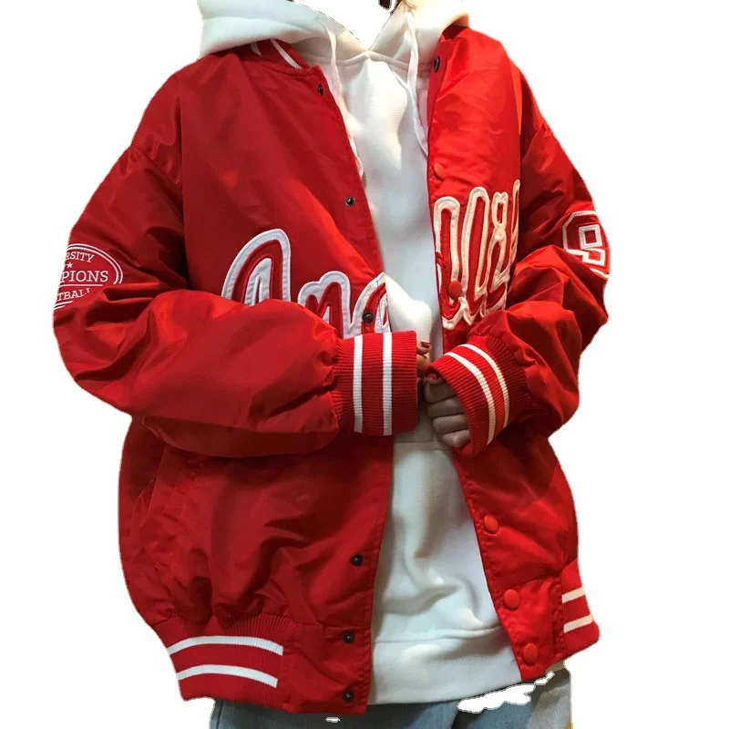 

Men's Varsity Bomber Jackets Embroidery Letters Oversized Hip Hop Streetwear Casual Baseball Uniform Coats Vintage Male Clothing