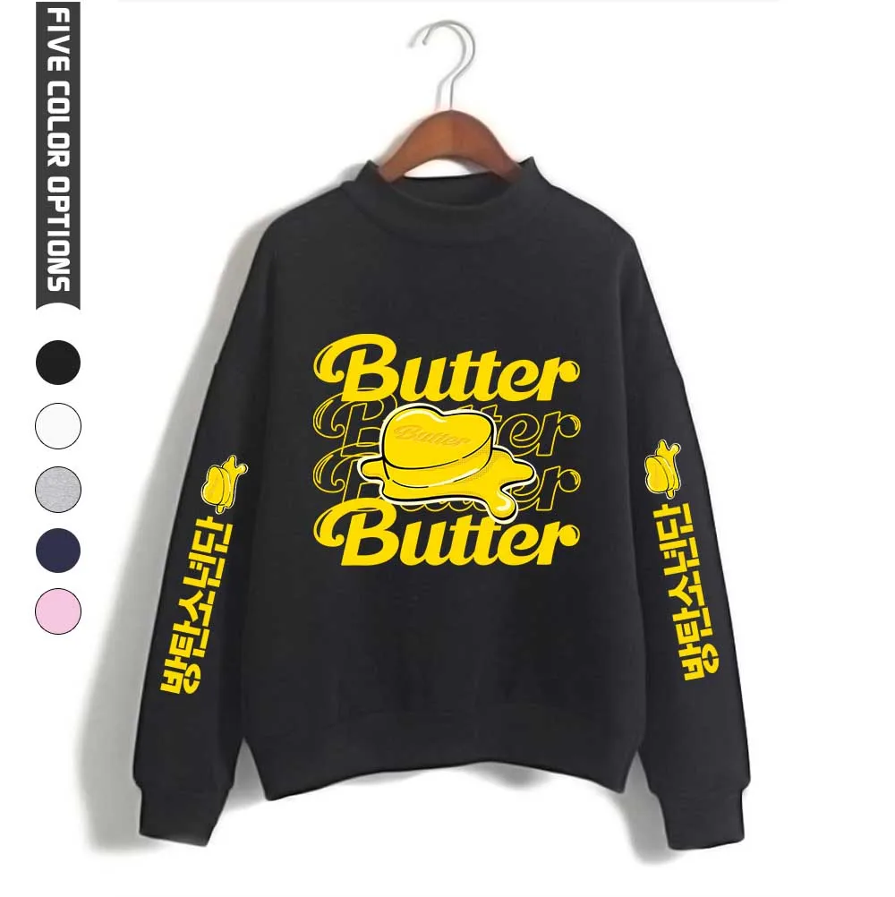 

2021 New Album Bangtan Boys Butter high Neck Women/Girls Sweatshirt Casual Couple Wear All-match Loose Pullover Harajuku Tee Top