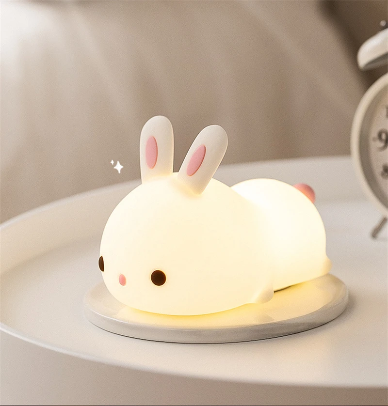 Светодиодный ночник красочный силиконовый Кролик USB перезаряжаемые лампы для