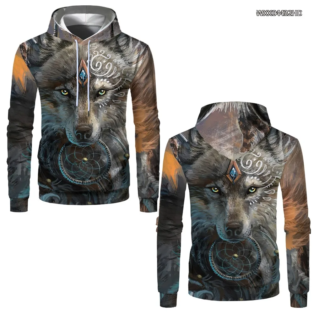 

Men's 3D printed wolf hoodie animal wolf king men's 3D hoodie glowing diamond hoodie street fashion autumn and winter clothing