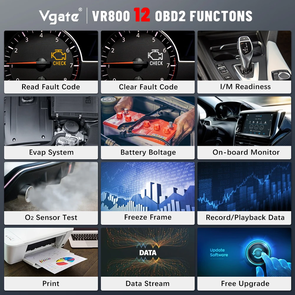 car battery charger price Vgate VR800 OBD2 Scanner Car Diagnostic Auto Scanner Code Reader Scan Tools Automotive With Russian OBD 2 PK AS500 ELM 327 V 1 5 buy car inspection equipment