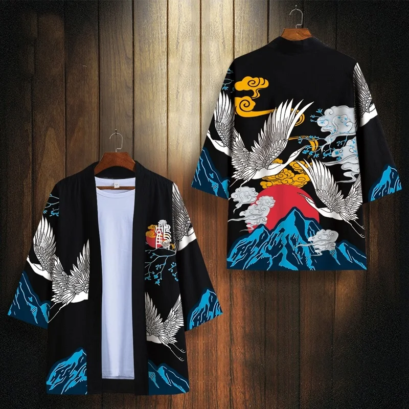 

Haori Japanese Yukata Kimono Shirt Men Obi Yukata Samurai Kimonos Karate Asian Streetwear Traditional Japanese Clothes FF2726