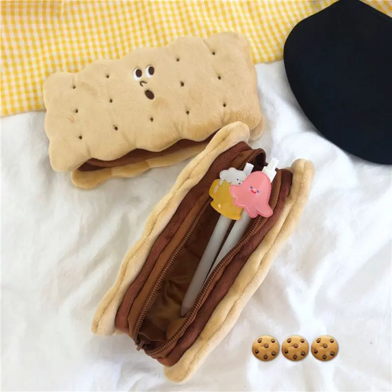 

Creative Plush Biscuit Pencil Bag Cute Pen Case Makeup Pouch Girls Gifts School