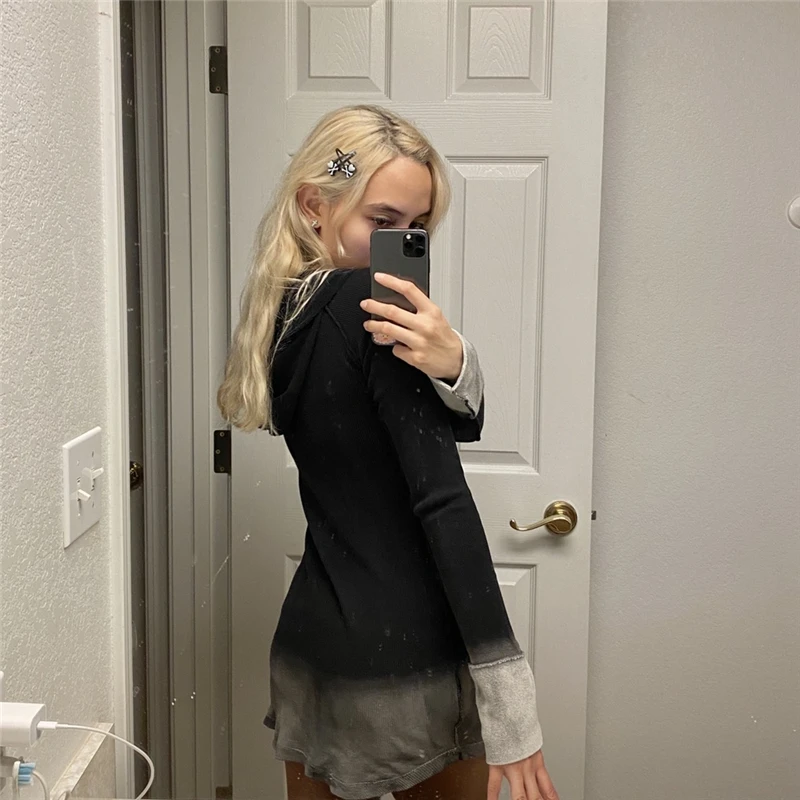 Готическое Ретро гранж платье с капюшоном графическим принтом осеннее