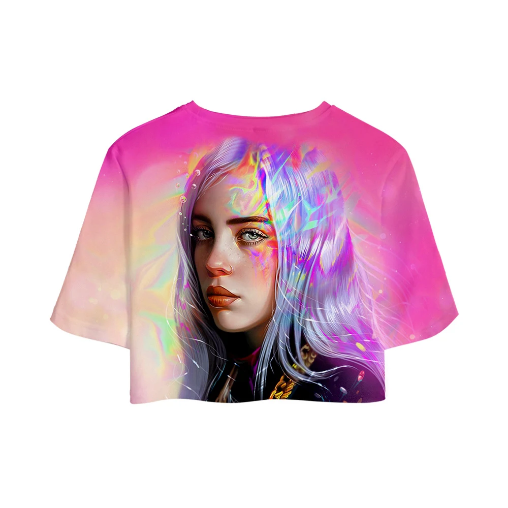 Женская укороченная футболка Billie Eilish Повседневная Уличная с коротким рукавом и 3D