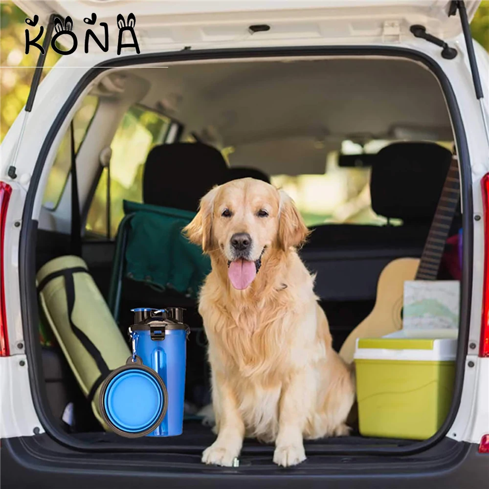 

Travel Pet Feeder Dog Water Bottle Dispenser with Bowl Outdoor 2 in 1 Dog Mug Food Container for 350ml/12oz Water and 250g Snack