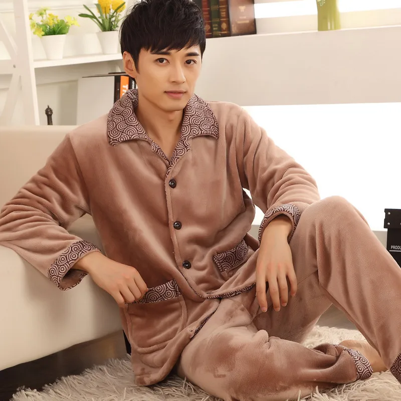 

Spring Single Layer Men's Coral Velvet Pajamas Plus Fattening Men's Spring Flannel Mink Suit Home Clothes