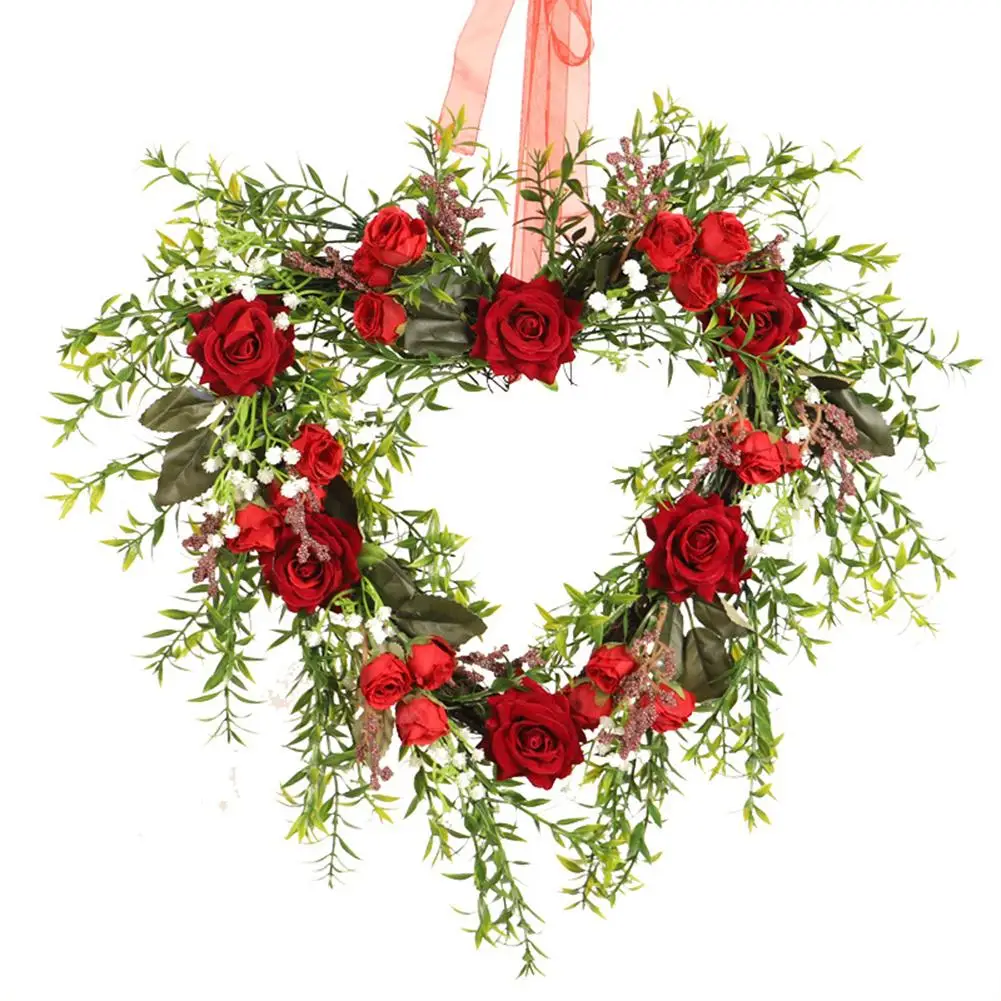 

Simulation Rose Garland Retro Artifical Heart-shaped Wreath For Wedding Patry Festivals Decoration Home Wall Door Hanger Pendant