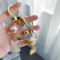 ceramics maneki neko key chain cute amulet fortune lucky cat keychain key chain car bag pendent mobile accessories couple gift