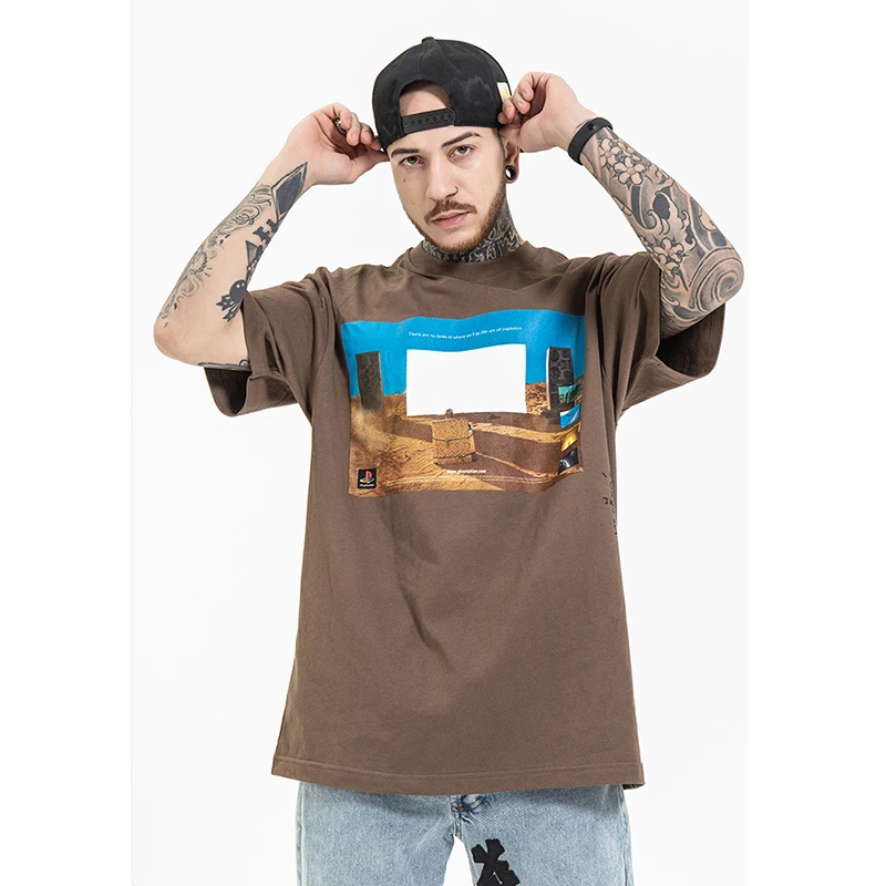 

High Street Catcus Jack Photo Print Short Sleeve T-shirt Men and Women O Neck Oversize Casual Summer T Shirt