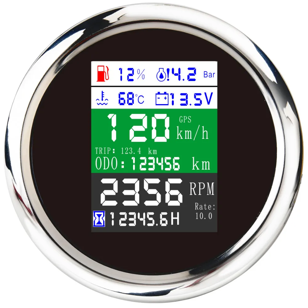 6 в 1 GPS Спидометр Тахометр Датчик уровня топлива Температура воды Пресс масла 0 ~ 10 бар Датчик сигнализации Температура топлива Отправитель для автомобиля Лодочный двигатель
