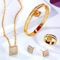 kellybola sweet korean geometric square pendant necklace earring bangle ring 4pcs cubic zirconia female high quality jewelry