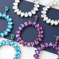 jijiawen women dangle earrings multicolor sparkling jewelry big rhinestone circle 2021 dinner party jewelry accessories