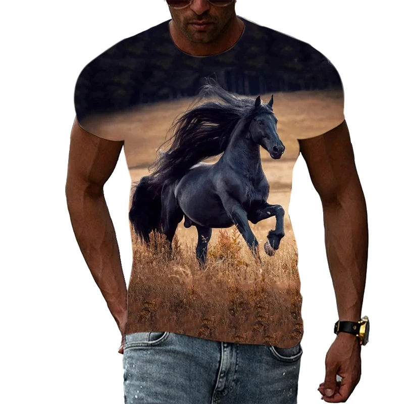 Футболка мужская с изображением лошадей модная повседневная тенниска 3D-принтом