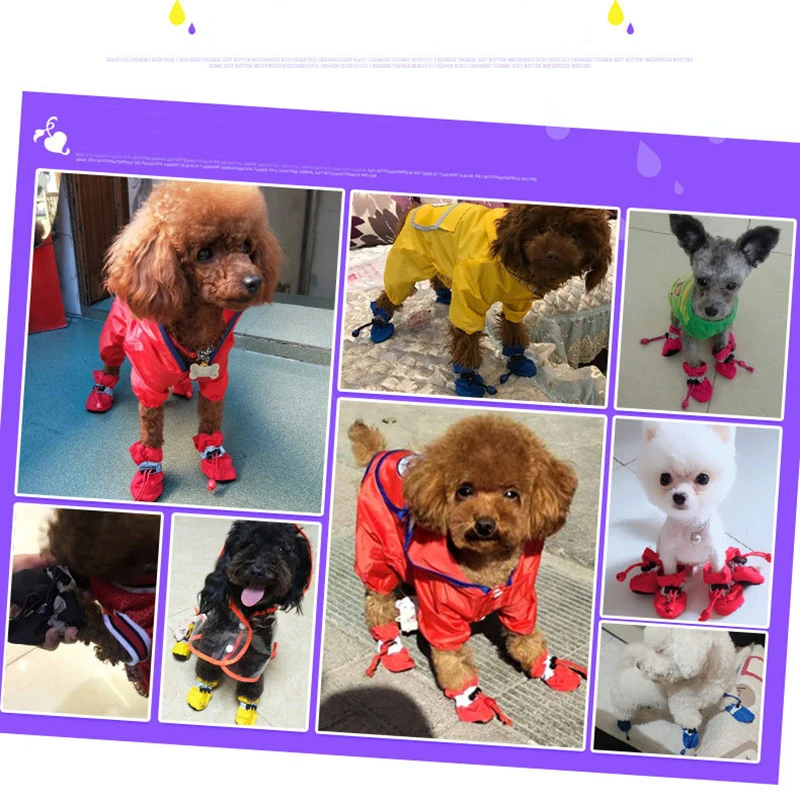 Популярные зимние ботинки для собак 4 шт. Нескользящие водонепроницаемые щенков